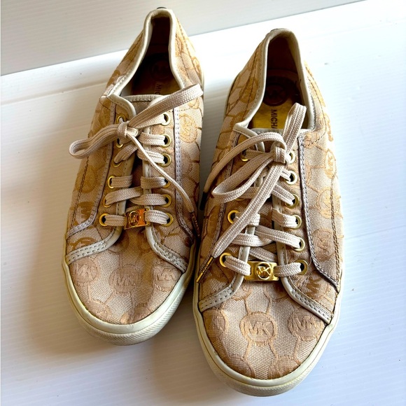 Michael Kors Canvas Sneakers with Gold Logo - Picture 1 of 4